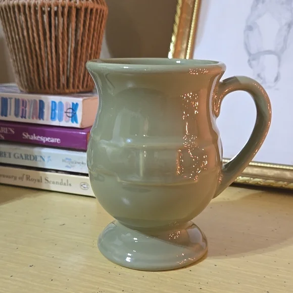 Longaberger Pottery Mug | Sage Green Footed Coffee Cup - Picture 1 of 7